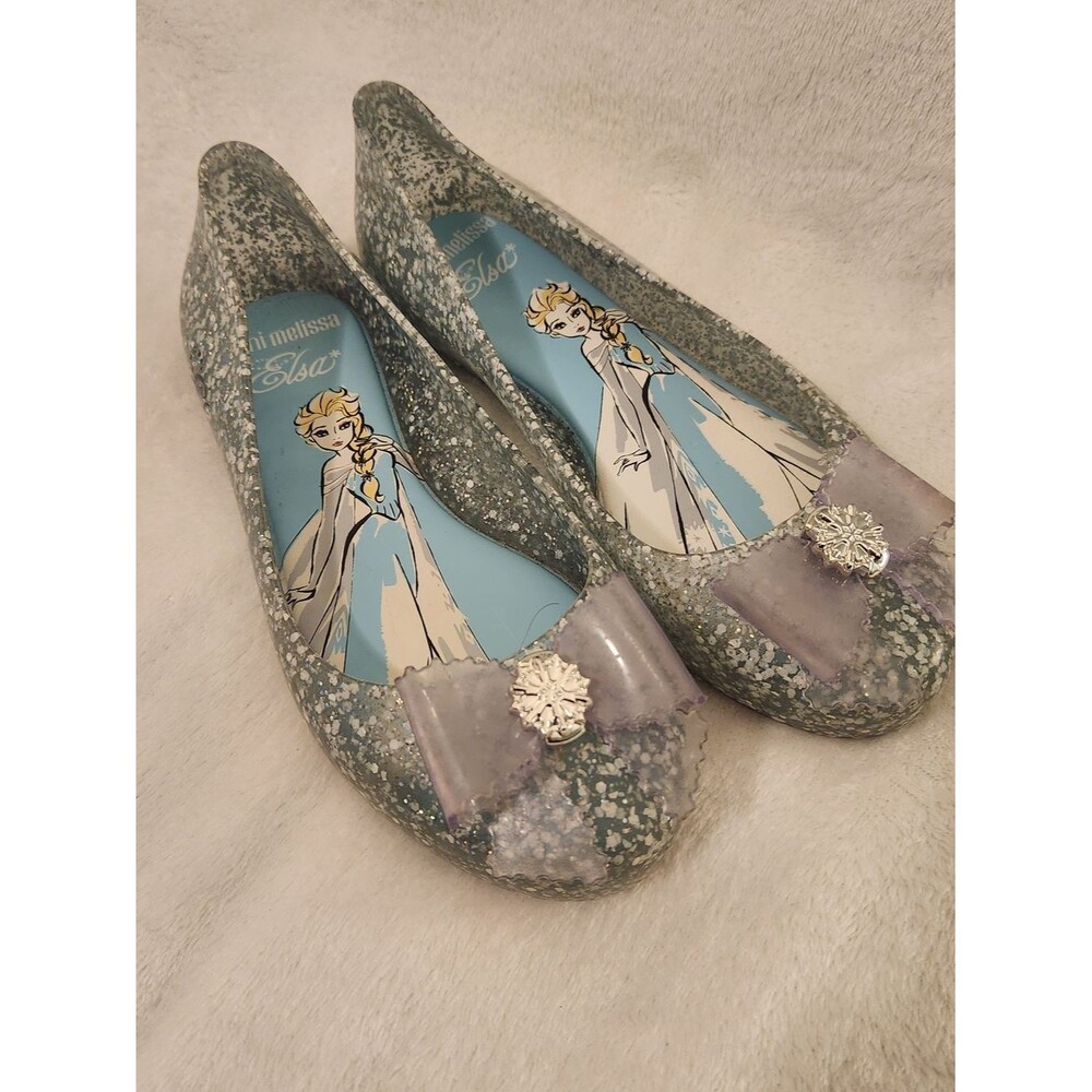 Mini Melissa Frozen Elsa Sweet Love Jelly Flats in Glitter Blue Size 3